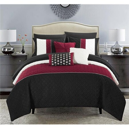 Chic Home CS8132-US 10 Piece Lior Quilted Embroidered Design Bedding Comforter Set; Black